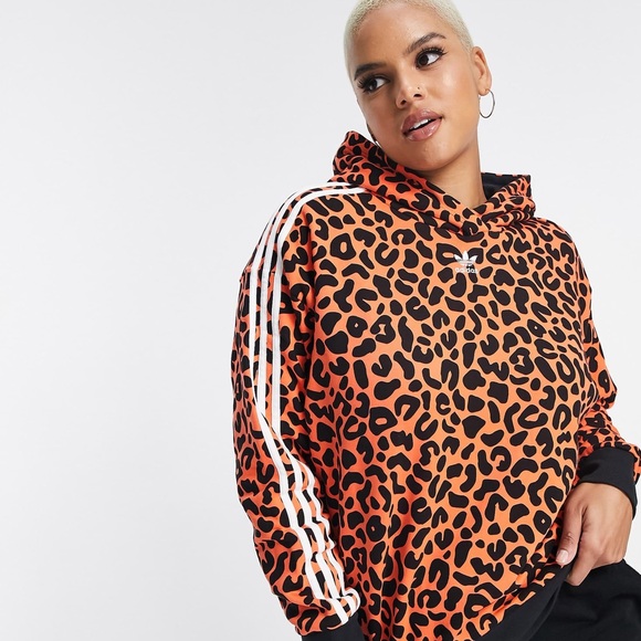 adidas Originals x Rich Mnisi Plus all over leopard print hoodie in orange 1X - Picture 2 of 10